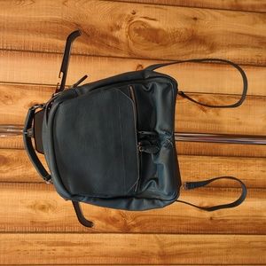 Modcloth faux green leather backpack handle bag purse shoulder straps zippers